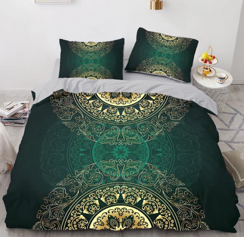 3D Dark Green Golden Pattern Totem 11143 Bed Pillowcases Quilt