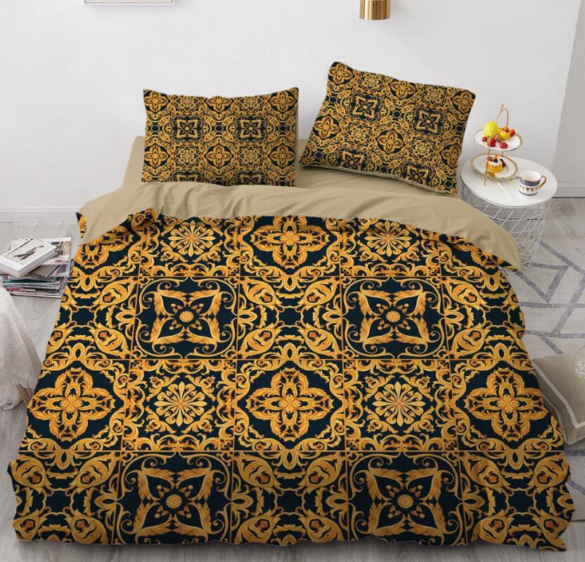 3D Black Golden Symmetrical Pattern 11151 Bed Pillowcases Quilt