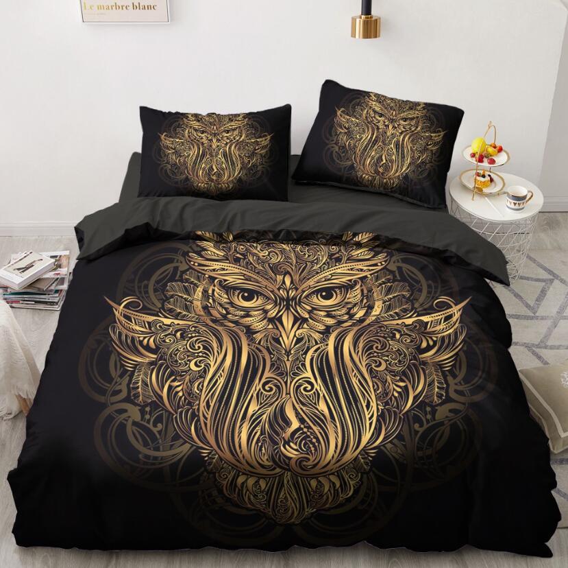 3D Gold Owl Pattern 5545 Bed Pillowcases Quilt