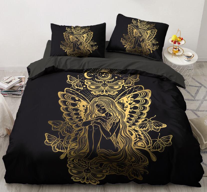 3D Gold Butterfly Girl 5547 Bed Pillowcases Quilt
