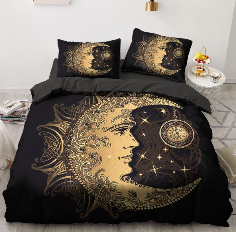 3D Gold Moon Stars 5553 Bed Pillowcases Quilt