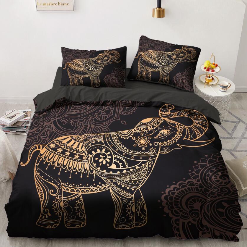 3D Gold Elephant 5556 Bed Pillowcases Quilt