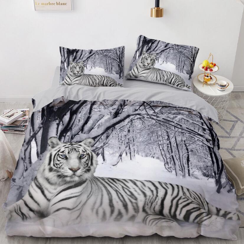 3D White Tiger Snow Forest 9954 Bed Pillowcases Quilt