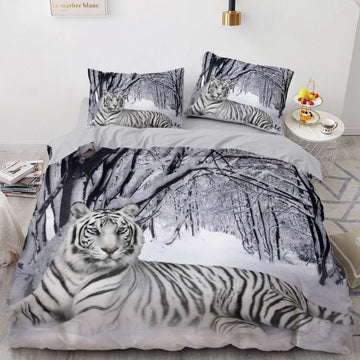 3D White Tiger Snow Forest 9954 Bed Pillowcases Quilt