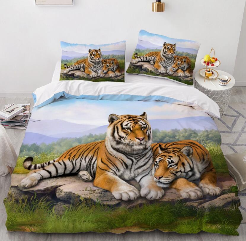 3D Grass Two Tigers 9955 Bed Pillowcases Quilt