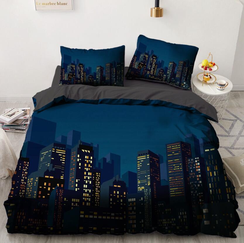 3D Blue Night City 11121 Bed Pillowcases Quilt