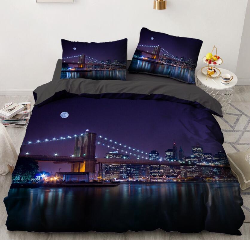 3D Night Bridge 11122 Bed Pillowcases Quilt