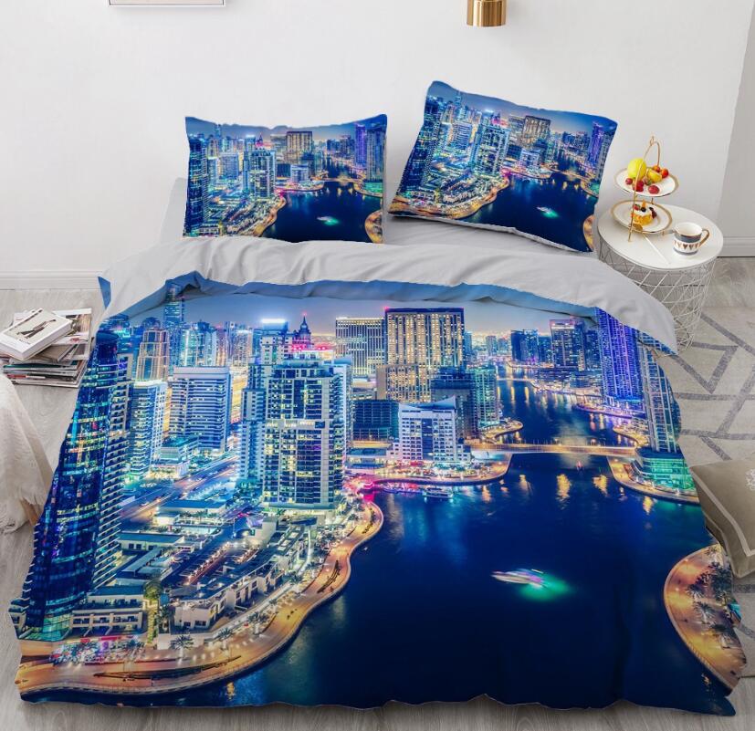 3D Night Urban Harbour 11126 Bed Pillowcases Quilt