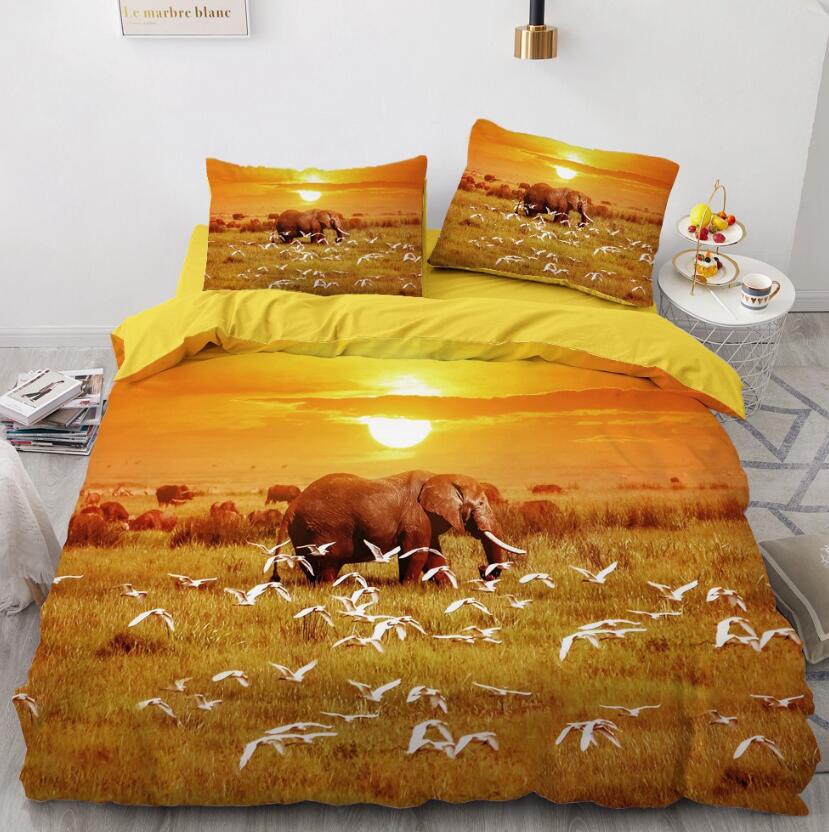 3D Sunset Grassland Elephant  11136 Bed Pillowcases Quilt