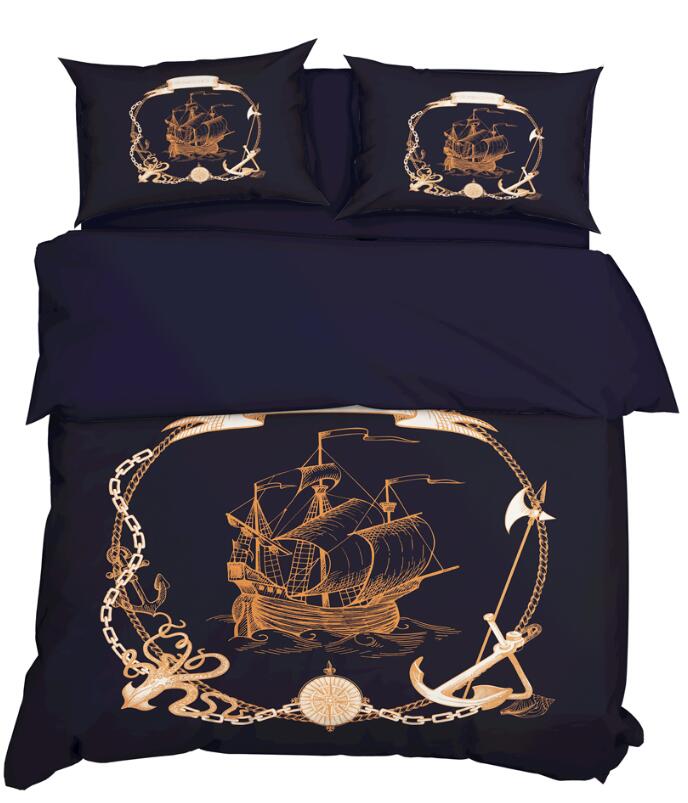 3D Black Sailboat Anchor 11153 Bed Pillowcases Quilt