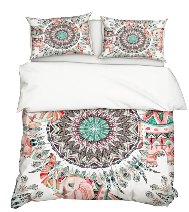 3D Pink Greenish Circle Pattern Totem 11163 Bed Pillowcases Quilt