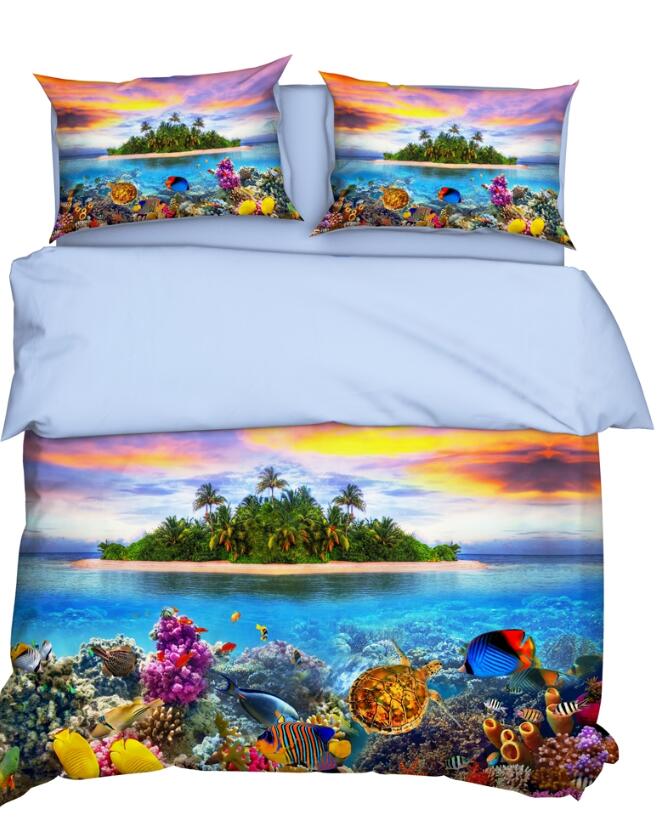 3D Small Island Ocean 9902 Bed Pillowcases Quilt