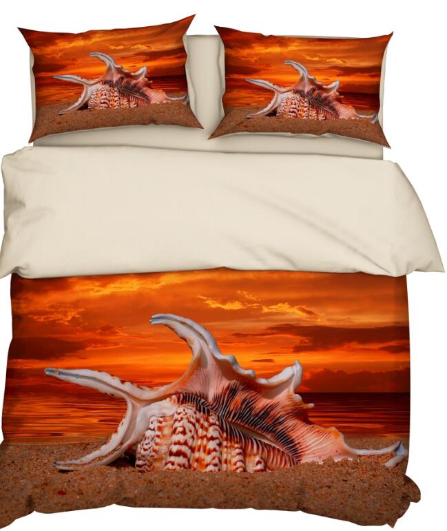 3D Beach Sunset Conch 9919 Bed Pillowcases Quilt