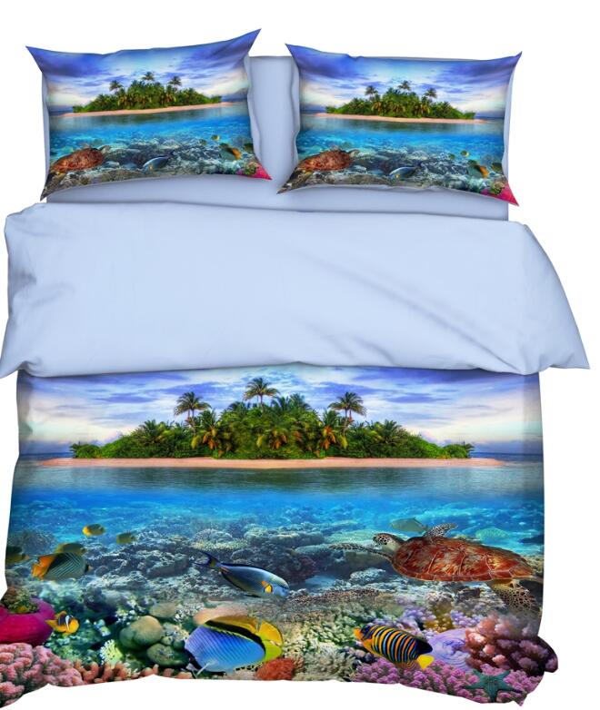 3D Island Seawater Fish 9939 Bed Pillowcases Quilt