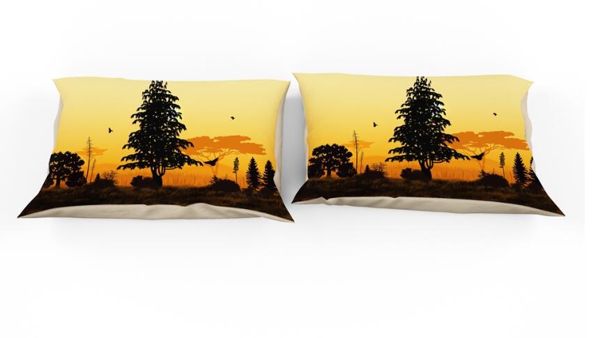 3D Grassland Giraffe Tree 9901 Bed Pillowcases Quilt