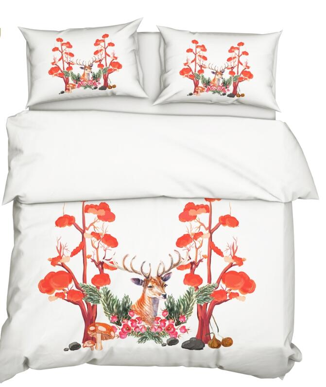 3D Deer Mangrove Flower 9904 Bed Pillowcases Quilt