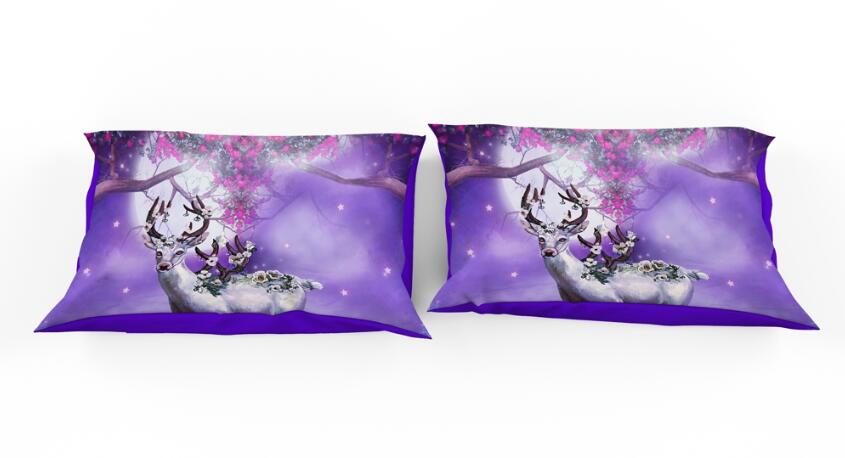 3D Flower Deer Purple 9918 Bed Pillowcases Quilt