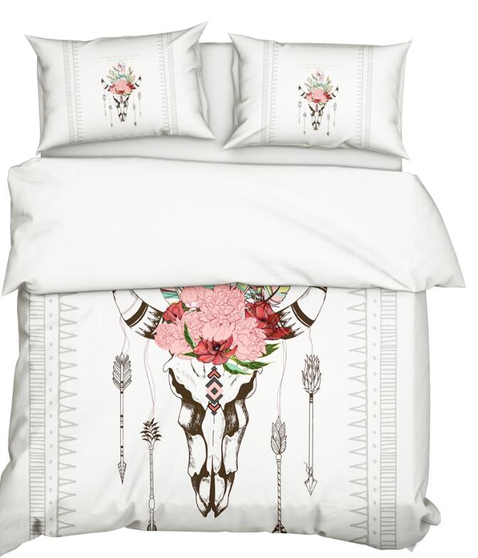 3D Deer Head Flower White 9920 Bed Pillowcases Quilt