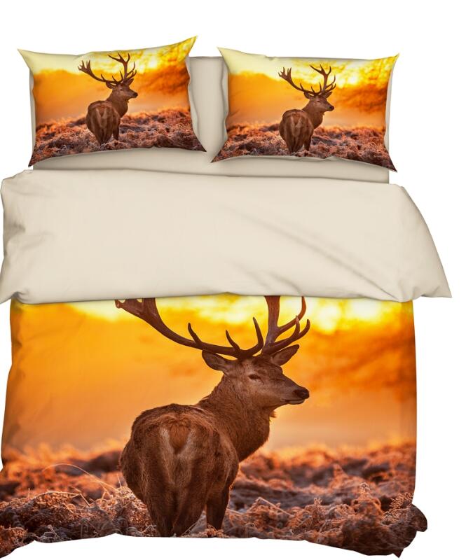 3D Deer Look Back 9928 Bed Pillowcases Quilt