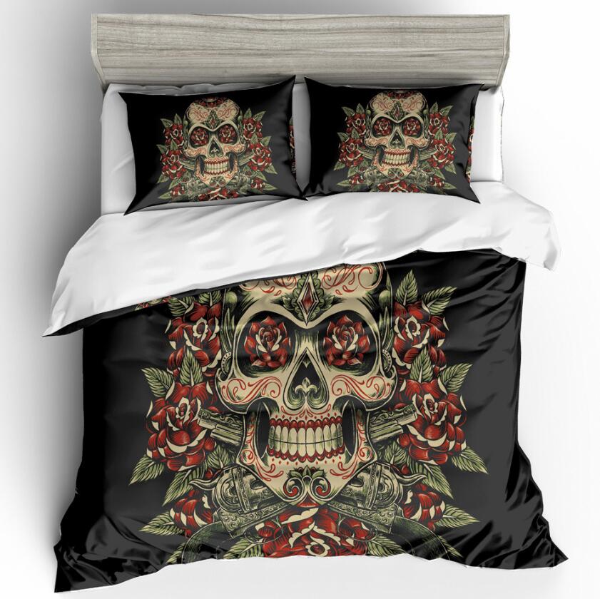 3D Skull Flower 6086 Bed Pillowcases Quilt