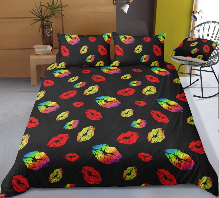 3D Black Background Color Lip 6096 Bed Pillowcases Quilt