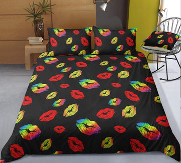 3D Black Background Color Lip 6096 Bed Pillowcases Quilt