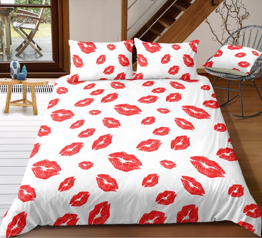 3D Red Lips On White 6115 Bed Pillowcases Quilt