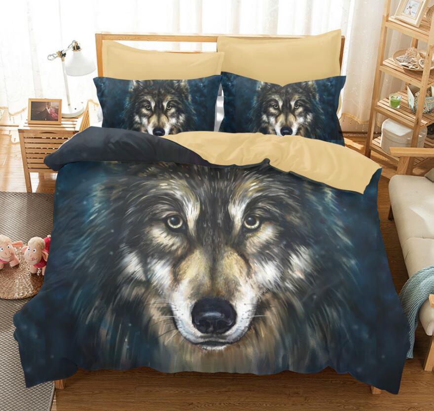 3D Wolf 6134 Bed Pillowcases Quilt