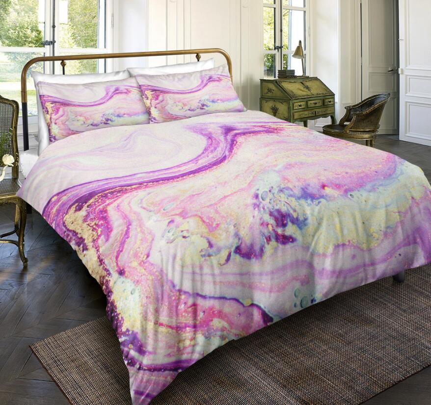 3D Purple Marble 6100 Bed Pillowcases Quilt
