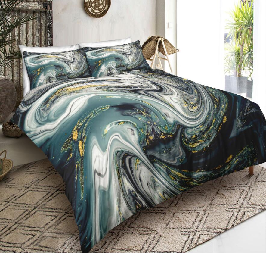 3D Dark Green Marble Pattern 6106 Bed Pillowcases Quilt