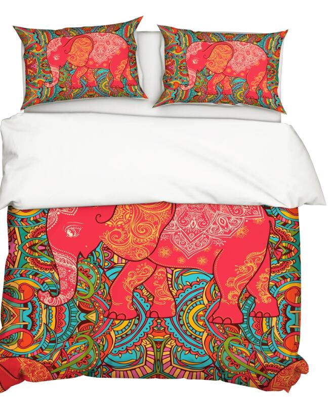 3D Elephant Red Pattern 9903 Bed Pillowcases Quilt