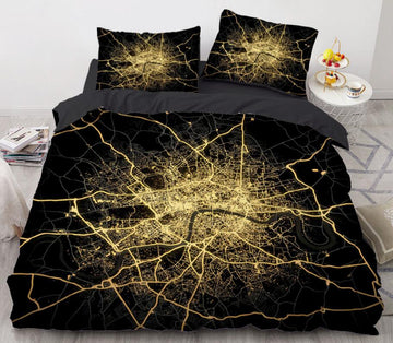 3D Golden Line 8889 Bed Pillowcases Quilt