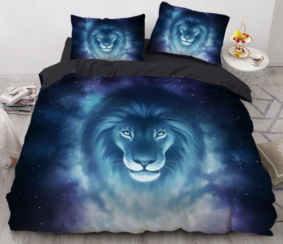 3D Lion Starry Sky 8850 Bed Pillowcases Quilt