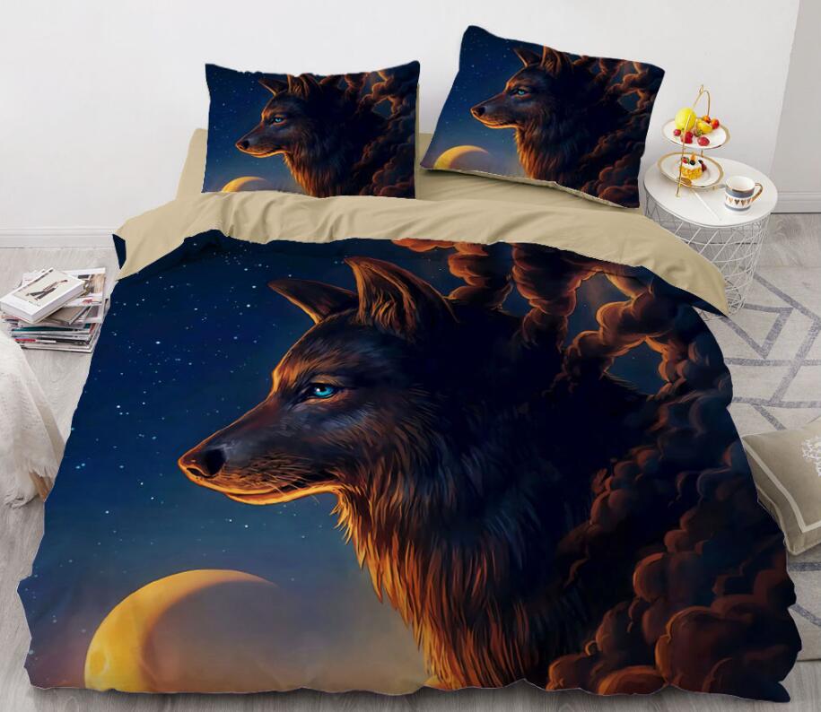 3D Wolf Moon 8854 Bed Pillowcases Quilt