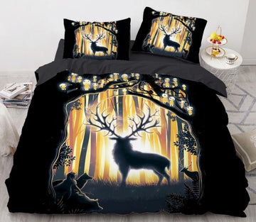 3D Forest Deer Light 8882 Bed Pillowcases Quilt
