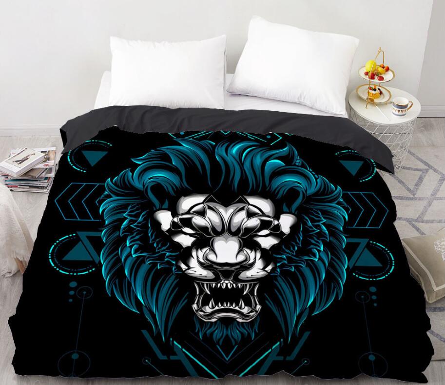 3D Blue-Green Lion 8804 Bed Pillowcases Quilt