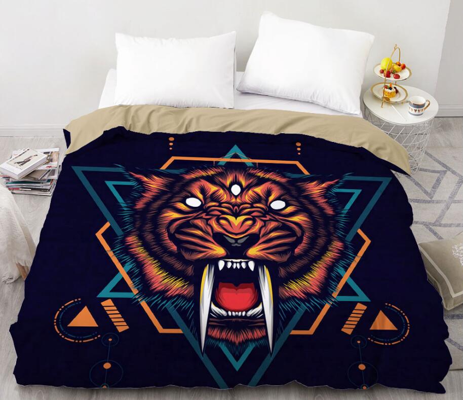 3D Three Eeyed Tiger Triangle 8805 Bed Pillowcases Quilt