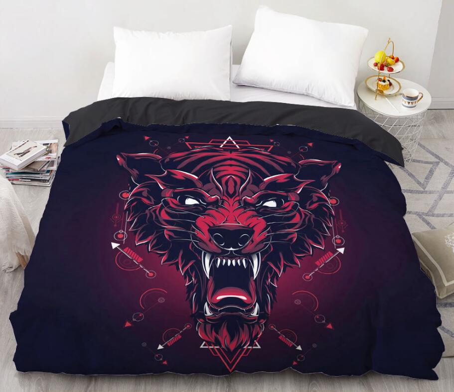3D Wolf Red 8806 Bed Pillowcases Quilt