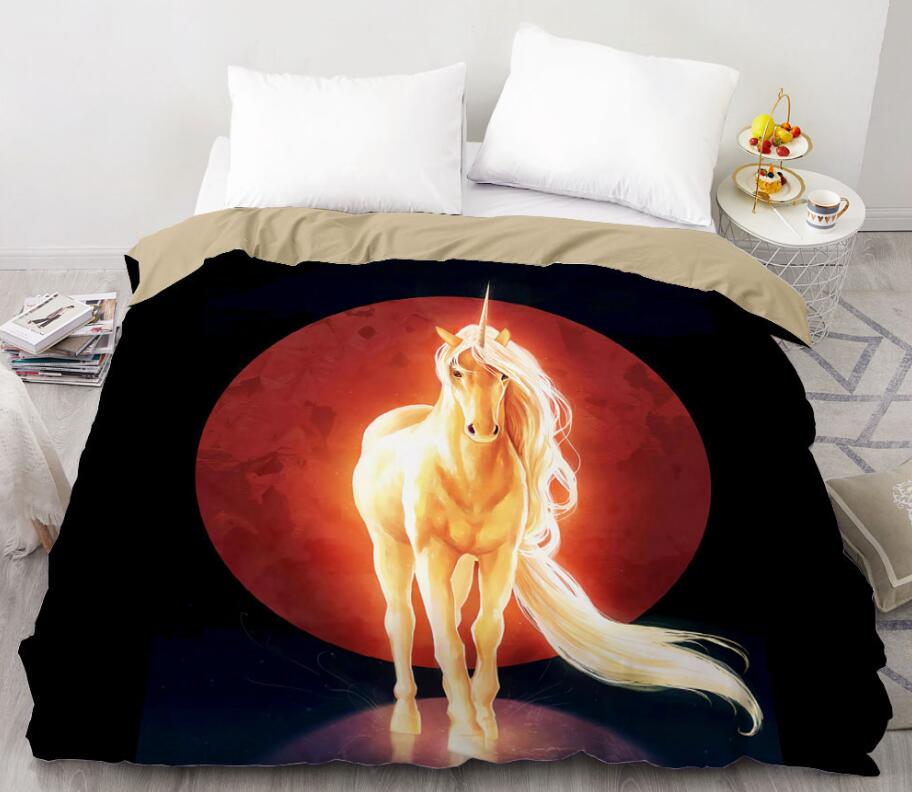 3D Red Moon White Horse 8858 Bed Pillowcases Quilt