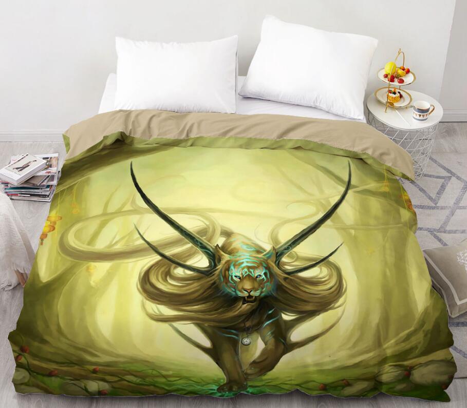 3D Long Hair Long Horns Tiger 8862 Bed Pillowcases Quilt