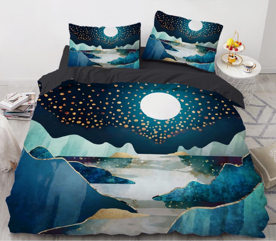 3D Mountain River Moonlight 8875 Bed Pillowcases Quilt