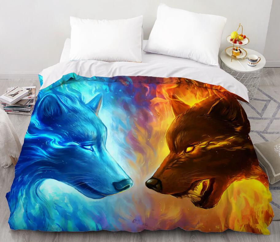 3D Fire Wolf Water Wolf 88109 Bed Pillowcases Quilt