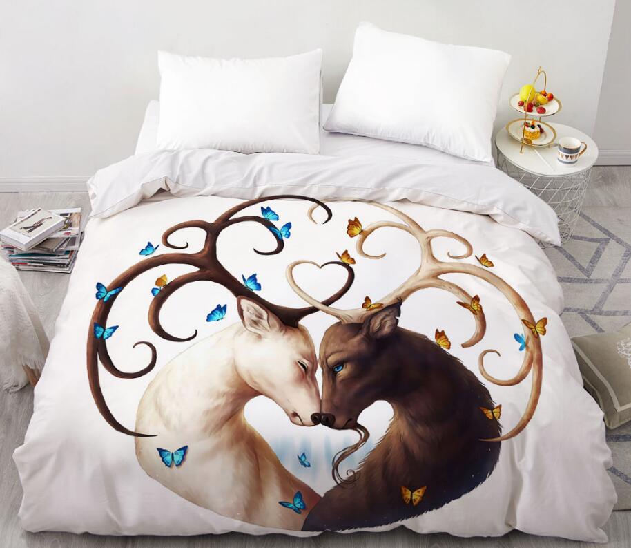 3D Two-Headed Deer Butterfly 88110 Bed Pillowcases Quilt