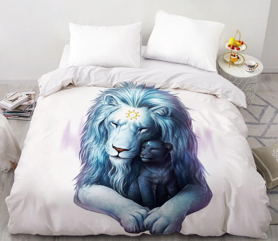 3D Big Lion Little Lion 88114 Bed Pillowcases Quilt