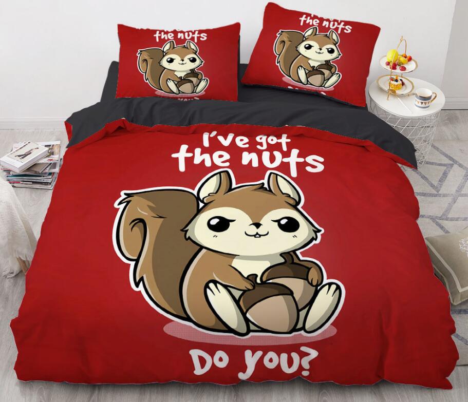 3D Cartoons Squirrel Pine Cones 8820 Bed Pillowcases Quilt