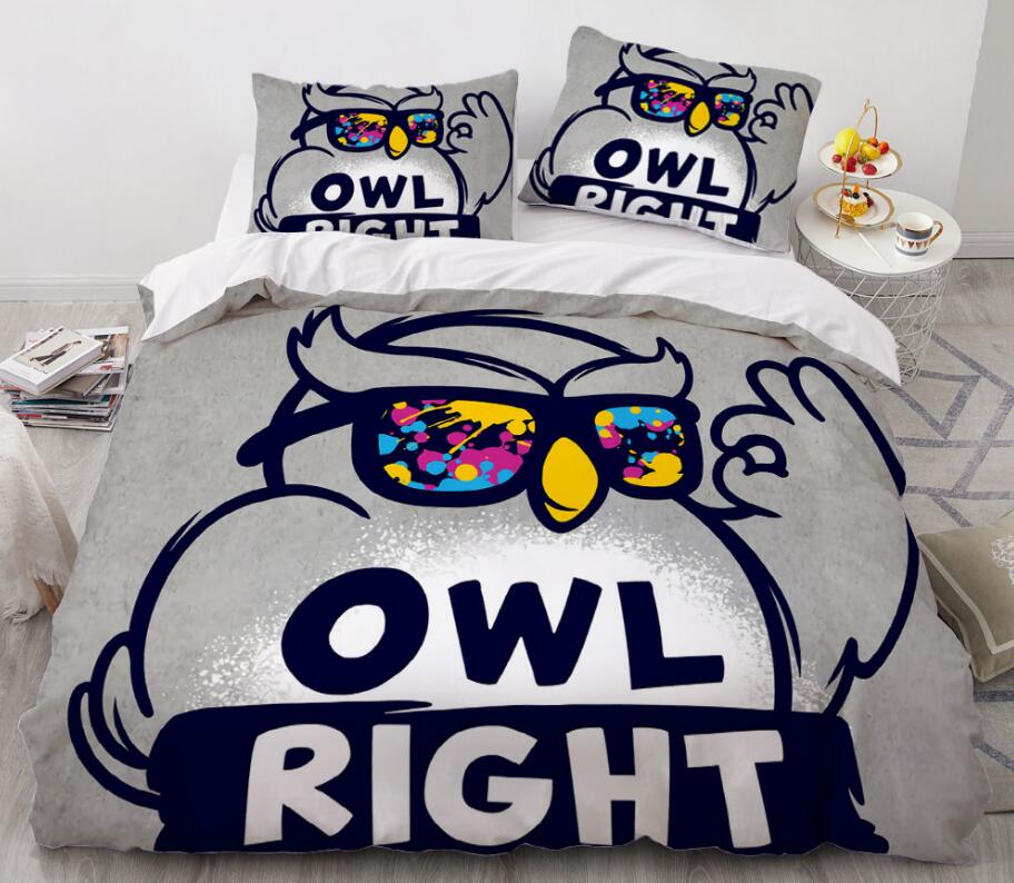 3D Cartoons owl Wear Glasses 8825 Bed Pillowcases Quilt
