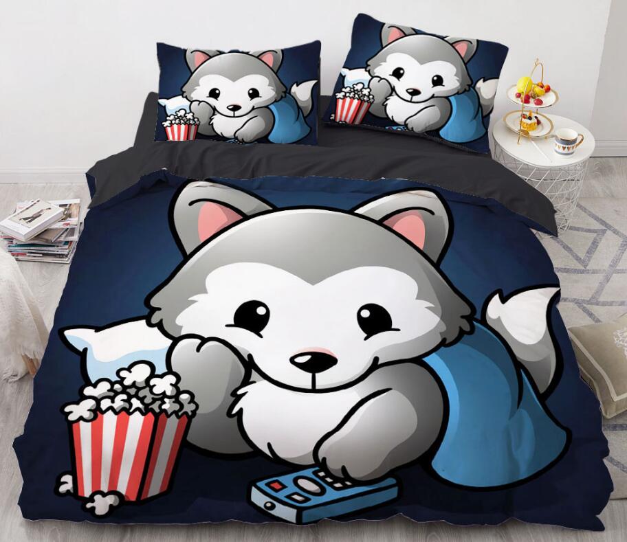 3D Cartoons Dog Popcorn 8830 Bed Pillowcases Quilt