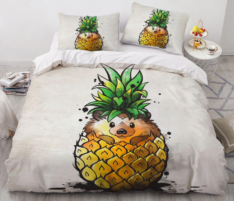 3D Pineapple Hedgehog 8808 Bed Pillowcases Quilt