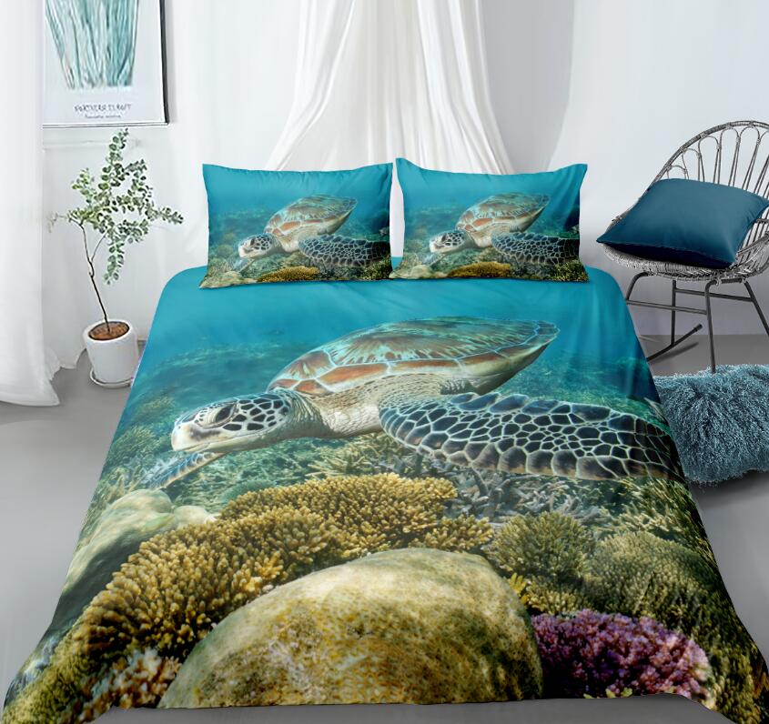 3D Seabed Sea Turtle Stone 8895 Bed Pillowcases Quilt