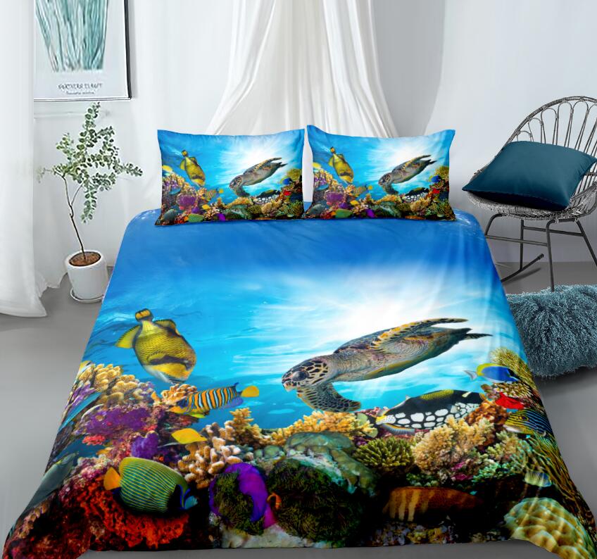 3D Sea Turtle Coral Fish 88100 Bed Pillowcases Quilt